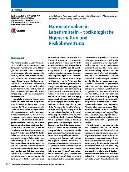 Vorschauseite 1: Nanomaterialien in Lebensmitteln – toxikologische Eigenschaften und Risikobewertung