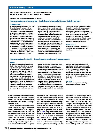 Vorschauseite 3: Nanomaterialien in Lebensmitteln – toxikologische Eigenschaften und Risikobewertung
