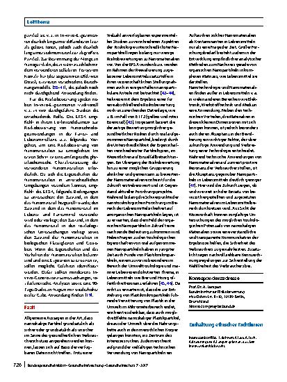 Vorschauseite 5: Nanomaterialien in Lebensmitteln – toxikologische Eigenschaften und Risikobewertung