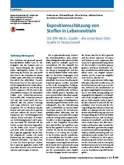 Vorschauseite 1: Expositionsschätzung von Stoffen in Lebensmitteln