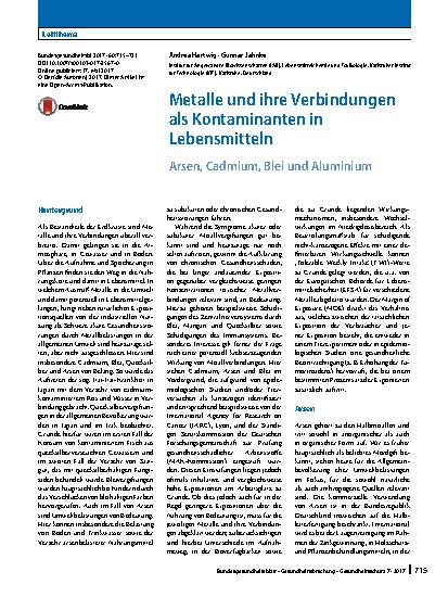 Vorschauseite 1: Metalle und ihre Verbindungen als Kontaminanten in Lebensmitteln