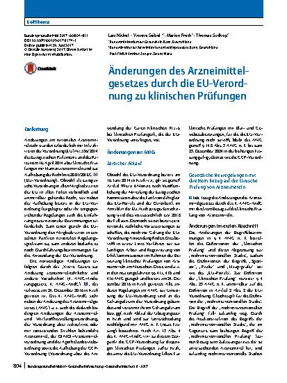Vorschauseite 1: Änderungen des Arzneimittelgesetzes durch die EU-Verordnung zu klinischen Prüfungen