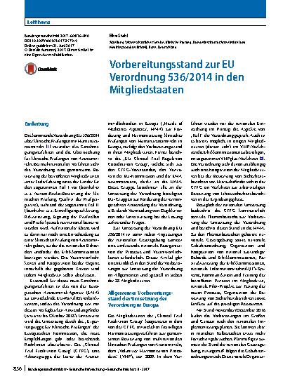 Vorschauseite 1: Vorbereitungsstand zur EU Verordnung 536/2014 in den Mitgliedstaaten