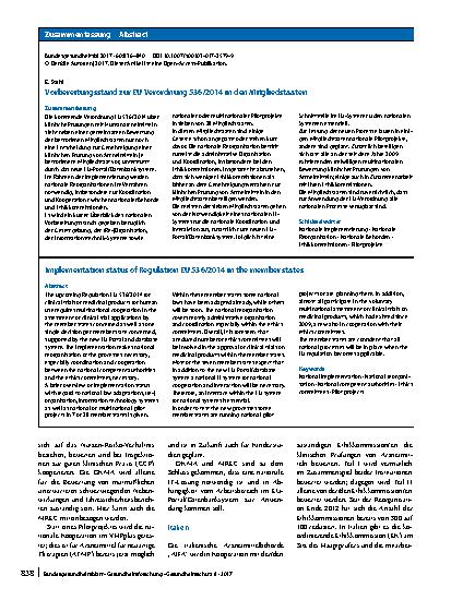Vorschauseite 3: Vorbereitungsstand zur EU Verordnung 536/2014 in den Mitgliedstaaten