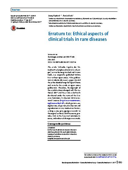 Vorschauseite 1: Erratum to: Ethical aspects of clinical trials in rare diseases