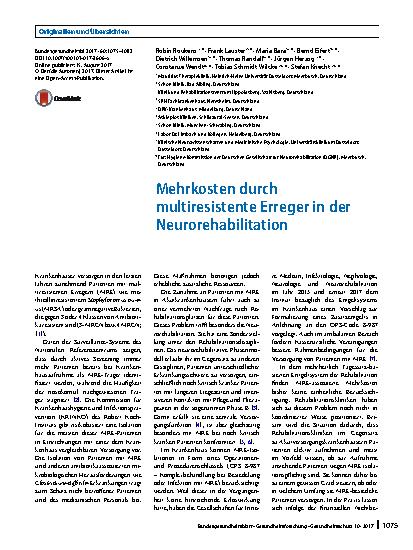 Vorschauseite 1: Mehrkosten durch multiresistente Erreger in der Neurorehabilitation