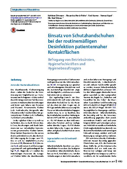 Vorschauseite 1: Einsatz von Schutzhandschuhen bei der routinemäßigen Desinfektion patientennaher Kontaktflächen
