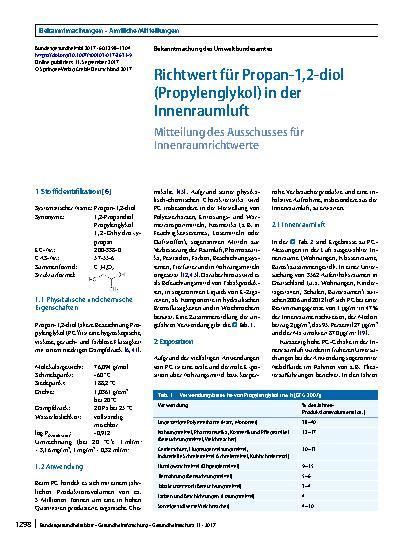 Vorschauseite 1: Richtwert für Propan-1,2-diol (Propylenglykol) in der Innenraumluft