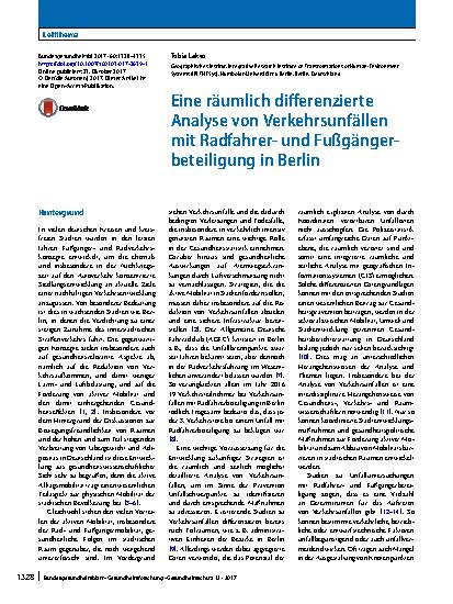 Vorschauseite 1: Eine räumlich differenzierte Analyse von Verkehrsunfällen mit Radfahrerund Fußgängerbeteiligung in Berlin