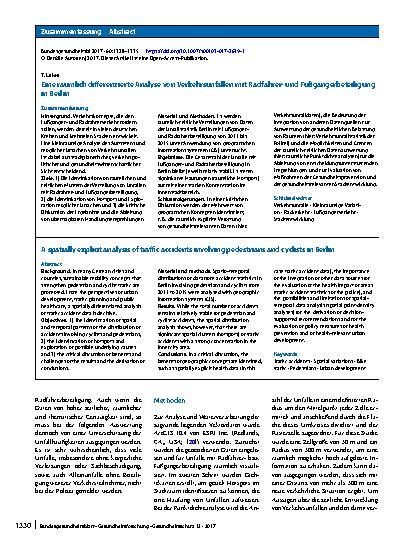Vorschauseite 3: Eine räumlich differenzierte Analyse von Verkehrsunfällen mit Radfahrerund Fußgängerbeteiligung in Berlin