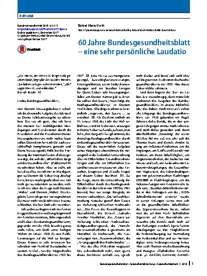 Vorschauseite 1: 60 Jahre Bundesgesundheitsblatt – eine sehr persönliche Laudatio