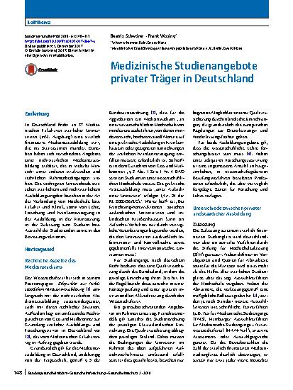 Vorschauseite 1: Medizinische Studienangebote privater Träger in Deutschland
