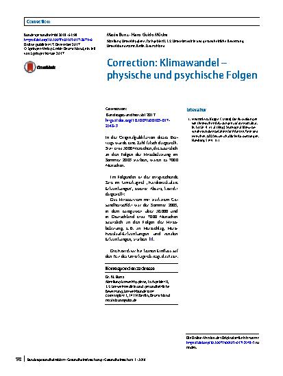 Vorschauseite 1: Correction: Klimawandel – physische und psychische Folgen