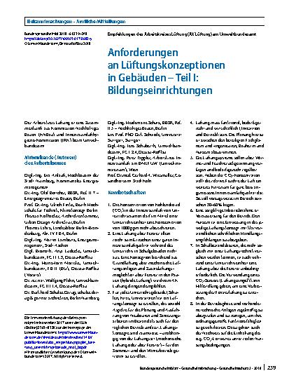 Vorschauseite 1: Anforderungen an Lüftungskonzeptionen in Gebäuden – Teil I: Bildungseinrichtungen