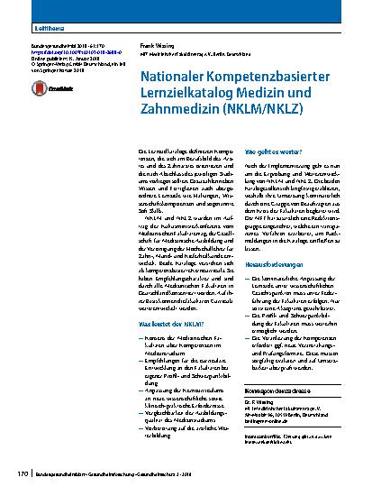 Vorschauseite 1: Nationaler Kompetenzbasierter Lernzielkatalog Medizin und Zahnmedizin (NKLM/NKLZ)