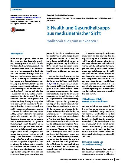 Vorschauseite 1: E-Health und Gesundheitsapps aus medizinethischer Sicht