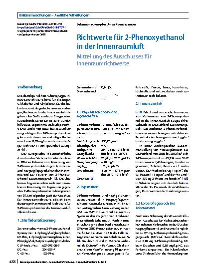 Vorschauseite 1: Richtwerte für 2-Phenoxyethanol in der Innenraumluft