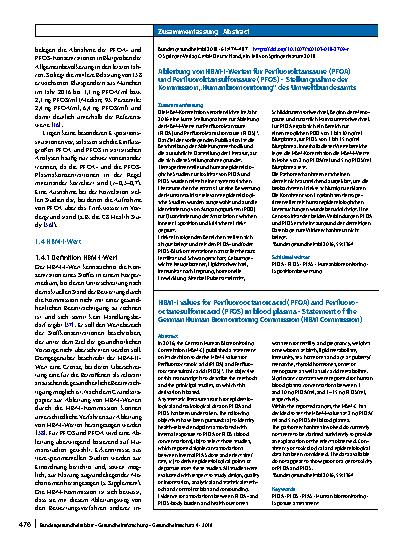 Vorschauseite 3: Ableitung von HBM-I-Werten für Perfluoroktansäure (PFOA) und Perfluoroktansulfonsäure (PFOS) – Stellungnahme der Kommission „Humanbiomonitoring“ des Umweltbundesamts