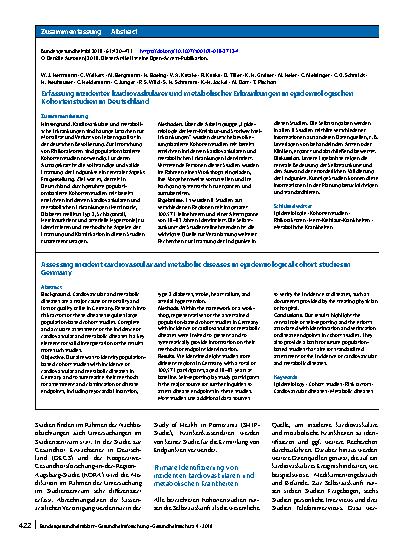 Vorschauseite 3: Erfassung inzidenter kardiovaskulärer und metabolischer Erkrankungen in epidemiologischen Kohortenstudien in Deutschland