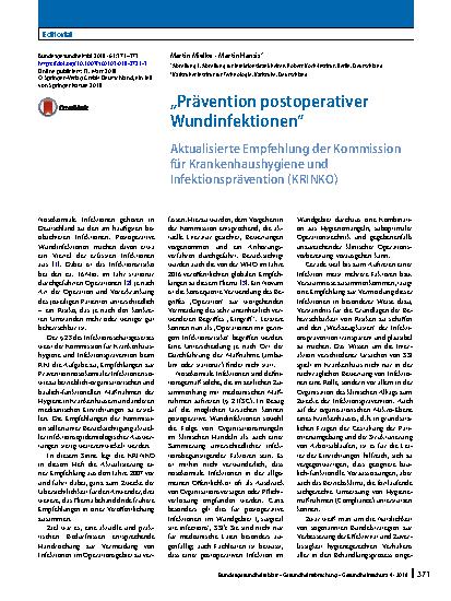 Vorschauseite 1: „Prävention postoperativer Wundinfektionen“