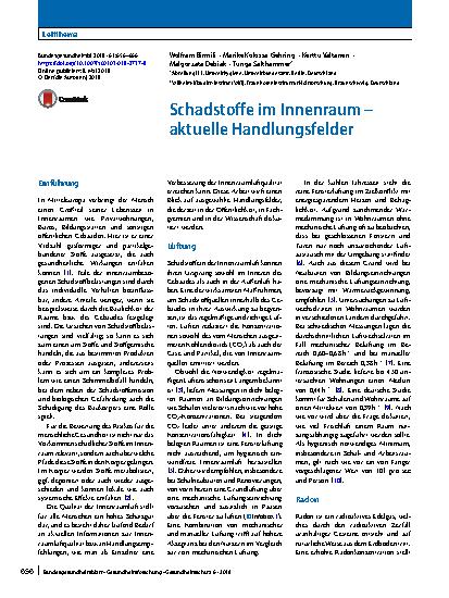 Vorschauseite 1: Schadstoffe im Innenraum – aktuelle Handlungsfelder