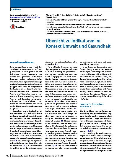 Vorschauseite 1: Übersicht zu Indikatoren im Kontext Umwelt und Gesundheit