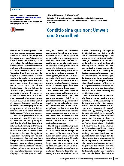 Vorschauseite 1: Conditio sine qua non: Umwelt und Gesundheit
