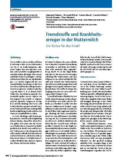 Vorschauseite 1: Fremdstoffe und Krankheitserreger in der Muttermilch