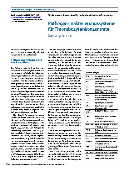 Vorschauseite 1: Pathogen-Inaktivierungssysteme für Thrombozytenkonzentrate