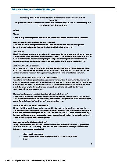 Vorschauseite 5: Vorgehensweise bei Variante Creutzfeldt-Jakob-Krankheit (vCJK) im Zusammenhang mit Blut, Plasma und Blutprodukten (Votum 46)