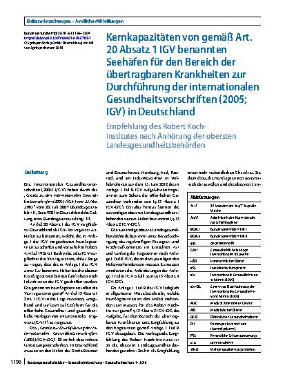 Vorschauseite 1: Kernkapazitäten von gemäß Art. 20 Absatz 1 IGV benannten Seehäfen für den Bereich der übertragbaren Krankheiten zur Durchführung der internationalen Gesundheitsvorschriften (2005;…