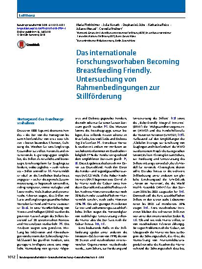 Vorschauseite 1: Das internationale Forschungsvorhaben Becoming Breastfeeding Friendly. Untersuchung von Rahmenbedingungen zur Stillförderung