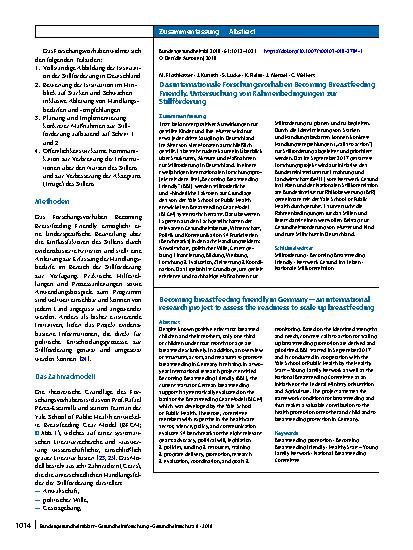 Vorschauseite 3: Das internationale Forschungsvorhaben Becoming Breastfeeding Friendly. Untersuchung von Rahmenbedingungen zur Stillförderung