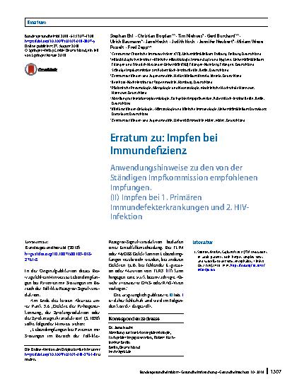 Vorschauseite 1: Erratum zu: Impfen bei Immundefizienz