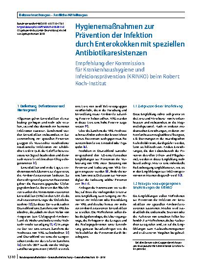 Vorschauseite 1: Hygienemaßnahmen zur Prävention der Infektion durch Enterokokken mit speziellen Antibiotikaresistenzen