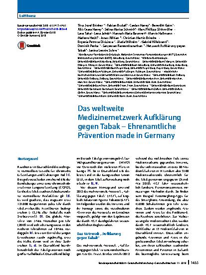 Vorschauseite 1: Das weltweite Medizinernetzwerk Aufklärung gegen Tabak – Ehrenamtliche Prävention made in Germany