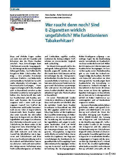 Vorschauseite 1: Wer raucht denn noch? Sind E‑Zigaretten wirklich ungefährlich? Wie funktionieren Tabakerhitzer?