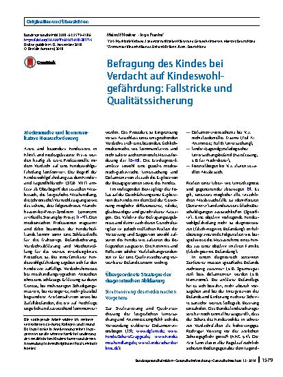 Vorschauseite 1: Befragung des Kindes bei Verdacht auf Kindeswohlgefährdung: Fallstricke und Qualitätssicherung