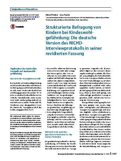 Vorschauseite 1: Strukturierte Befragung von Kindern bei Kindeswohlgefährdung: Die deutsche Version des NICHD-Interviewprotokolls in seiner revidierten Fassung