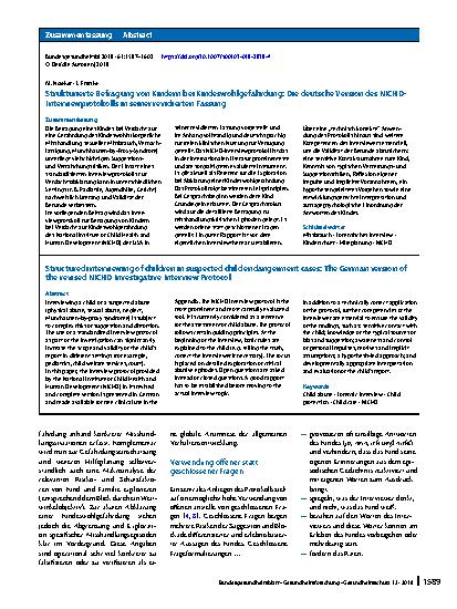 Vorschauseite 3: Strukturierte Befragung von Kindern bei Kindeswohlgefährdung: Die deutsche Version des NICHD-Interviewprotokolls in seiner revidierten Fassung