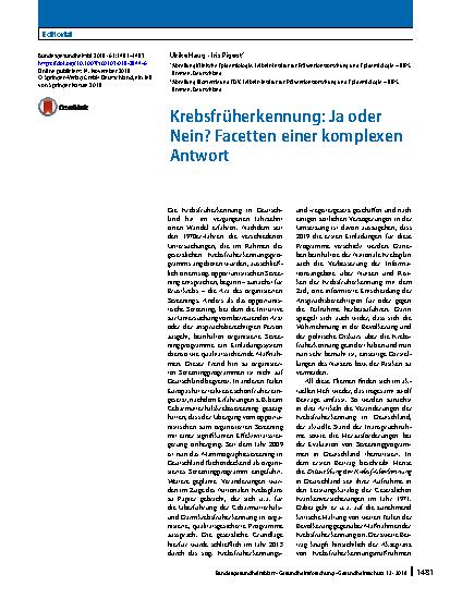 Vorschauseite 1: Krebsfrüherkennung: Ja oder Nein? Facetten einer komplexen Antwort