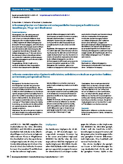 Vorschauseite 3: Influenzaimpfquoten von Patienten mit vertragsärztlicher Versorgung in beschützenden Einrichtungen, Pflegeund Altenheimen