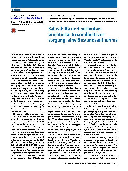 Vorschauseite 1: Selbsthilfe und patientenorientierte Gesundheitsversorgung: eine Bestandsaufnahme