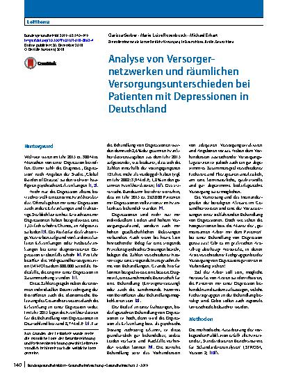 Vorschauseite 1: Analyse von Versorgernetzwerken und räumlichen Versorgungsunterschieden bei Patienten mit Depressionen in Deutschland