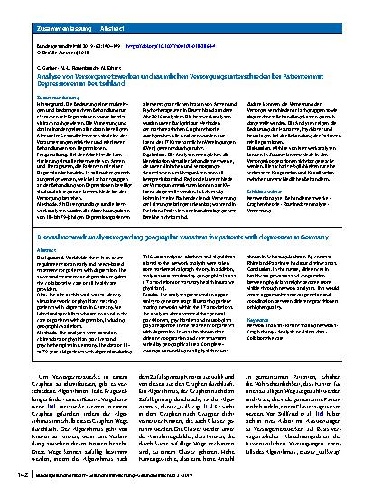 Vorschauseite 3: Analyse von Versorgernetzwerken und räumlichen Versorgungsunterschieden bei Patienten mit Depressionen in Deutschland