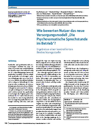 Vorschauseite 1: Wie bewerten Nutzer das neue Versorgungsmodell „Die Psychosomatische Sprechstunde im Betrieb“?