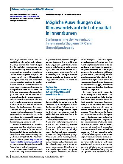Vorschauseite 1: Mögliche Auswirkungen des Klimawandels auf die Luftqualität in Innenräumen