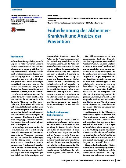 Vorschauseite 1: Früherkennung der Alzheimer-Krankheit und Ansätze der Prävention