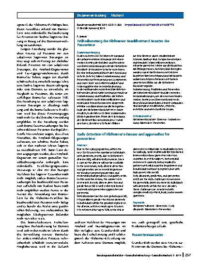 Vorschauseite 3: Früherkennung der Alzheimer-Krankheit und Ansätze der Prävention