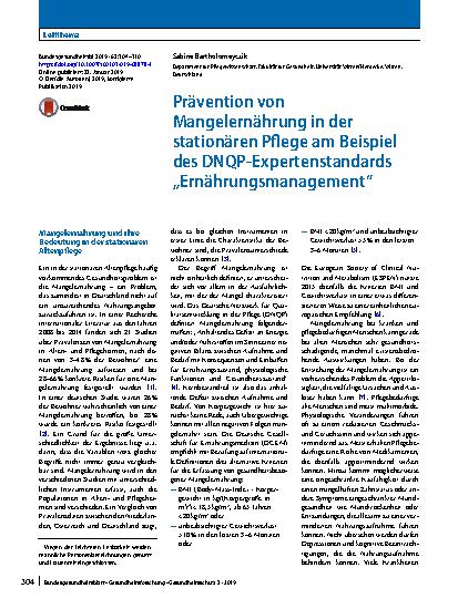 Vorschauseite 1: Prävention von Mangelernährung in der stationären Pflege am Beispiel des DNQP-Expertenstandards „Ernährungsmanagement“